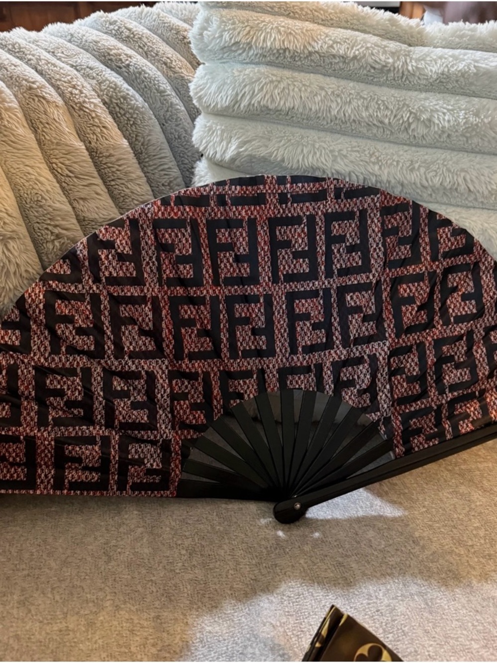 Designer-Style Black and Pink Folding Hand Fan